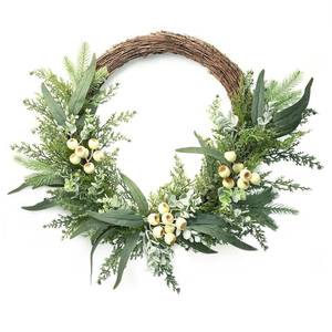 lot 61028 image: Softflame Artificial Eucalyptus Wreath 24 Inch for Front Door, Half Wreath with Big White Berries and Eucalyptus Leaves for Wedding Home Decor Outdoor Decor