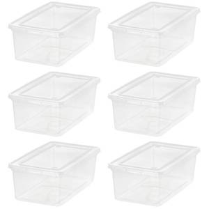lot 61043 image: IRIS USA 6-Pack Storage Bins with Lids, 6 Quart - Crystal Clear, Shoe Boxes Stackable Containers Organize Shoes Closet Shelves, Teacher Tools Classroom Organization, Game - BPA-Free PlasticSmall Cracks On Various Boxes