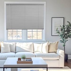 lot 61045 image: CHICOLOGY Cordless Mini Blinds for Indoor Windows, 35 W x 60 H, Gray Vinyl 1 Slats with Tilt Wand, Light Filtering to Room Darkening, Moisture-Resistant, Child-Safe, Screw-Mount Installation