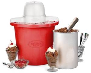 lot 61047 image: Nostalgia Electric Ice Cream Maker Parlor Style, Old Fashioned Soft Serve Ice Cream Machine Makes Frozen Yogurt or Gelato in Minutes - Fun Kitchen Appliance  Red - 4 Quart