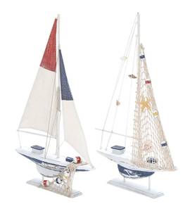 lot 62002 image: Deco 79 Wood Sail Boat Handmade Decorative Sculpture Home Decor Statues, set of 2 Accent Figurines 13 x 2 x 22, White - Retail $59