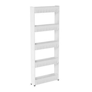 lot 62004 image: Slim Rolling Storage Cart - 5-Tier Utility Cart with Wheels for Bathroom, Kitchen, and Laundry Room - Bathroom Shelves by Lavish Home (White)