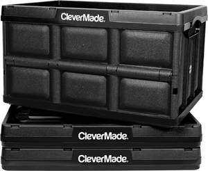lot 62005 image: CleverMade Collapsible Storage Bins - Obsidian 3 Pack 46L - Stackable Containers Heavy Duty Capacity Folding Crates - Space-Saving for Home
