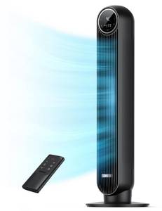 lot 62009 image: DREO Tower Fan for Bedroom, 2026 Upgraded DC Motor, 28fts High Velocity, 20dB Ultra Quiet Standing Fan, 8 Speeds 4 Modes, 90° Oscillating Bladeless Fan for Indoors, Floor Fans with Remote, Black