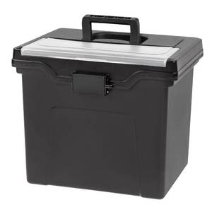 lot 62015 image: IRIS USA File Box with Lid File Organizer for Letter File wOrganizer-Lid, Plastic Mobile Filing Organizer, Water Resistant Document Box, Portable File Box with Handle, Secure Buckle, Lockable, Black