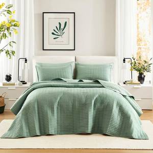 lot 62024 image: Comfort Spaces Sage Green Oversized King Quilt Set 120x118 Bedspread Quilted Summer Lightweight Microfiber Bedding Coverlet with Double Sided Stitching Soft All Season 3 Piece with Matching Shams