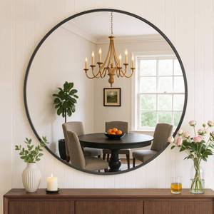 lot 62029 image: Atilioo Bathroom Mirror for Wall, 24 Inch Round Mirror, Matte Black Metal Framed Circle Vanity Mirror for Bathroom Bedroom Living Room Entryway, Anti-Rust, Tempered Glass, Hanging or Leaning