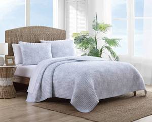 lot 63017 image: Tommy Bahama - Twin Quilt Set, Reversible Cotton Bedding with Matching Sham, Pre-Washed for Added Softness, Dorm Essentials (Makena Blue)