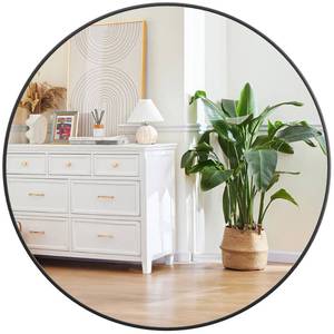 lot 63022 image: IDEALHOUSE 36 Inch Black Round Wall Mirror, Circle Mirror Metal Frame for Bathroom, Vanity, Entryway, Bedroom, Living Room, Wall Mounted Modern Rustic Decor