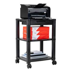 lot 63175 image: Mind Reader Rolling Printer Cart, Utility Cart, Printer Stand, Desk Storage, Office, 17.25L x 13.5W x 24.5H, 3-Tier, Black