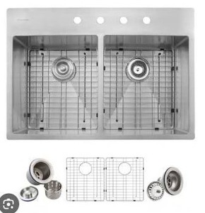 Glacier Bay 33 in. Drop-In 50/50 Double Bowl 22 Gauge Stainless Steel Kitchen Sink