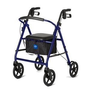 lot 16005 image: Medline Lightweight Aluminum Rollator Walker for Adult Mobility Impairment, Blue, 300 lb. Weight Capacity, 8 Wheels, Foldable, Adjustable Handles, Walker for Seniors