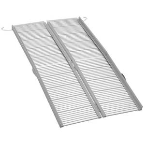lot 16015 image: HOMCOM Wheelchair Ramp 5FT, FSA HSA Eligible Foldable Aluminum Threshold Ramp with Non-Slip Surface and Handle, 600lbs Weight Capacity, Suitcase Handicap Ramp for Home, Doorways, Curbs, Steps
