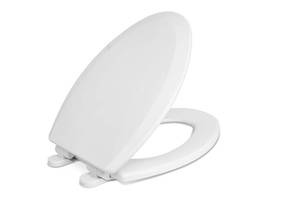 lot 17003 image: Centoco Elongated Toilet Seat, Heavy-Duty Wood Core with Plastic Scratch-Resistant Finish, Soft Close, Made in the USA, 900SC-001, White