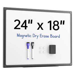 lot 17011 image: VUSIGN 24 x 18 Magnetic White Board for Wall, Dry Erase Board with Black Aluminium Frame, Hanging Whiteboard for Home, School,Office - Accessories Included
