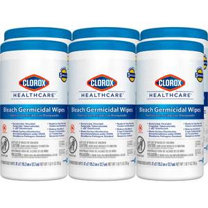lot 17017 image: Clorox Healthcare Bleach Germicidal Wipes, 6 x 5, 150 Count Canister, Pack of 6 (Package May Vary)