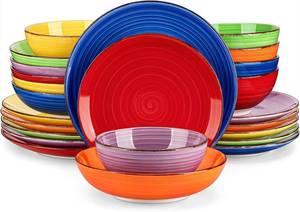 vancasso Bonita Dinnerware Sets, 24 Pieces Multicolor Stoneware Dinner Set for 6, Handpainted Spirals Pattern Ceramic Plates and Bowls Sets Kitchen Plate Set. Only see one broken