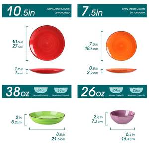 vancasso Bonita Dinnerware Sets, 24 Pieces Multicolor Stoneware Dinner Set for 6, Handpainted Spirals Pattern Ceramic Plates and Bowls Sets Kitchen Plate Set. Only see one broken