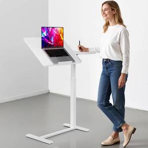 lot 17026 image: Simple Deluxe Overbed Bedside Table with Hidden Casters, Height Adjustable Desk with Tilting Top, Mobile Rolling Laptop Desk, Standing Rolling Desk Hospital Home Use, White
