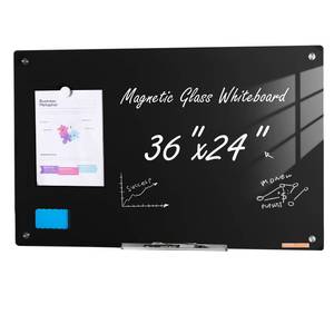 lot 13035 image: VEVOR Magnetic Glass Whiteboard, Dry Erase Board 36x24, Wall-Mounted Large White Glassboard Frameless, with Marker Tray, an Eraser and 2 Markers, Black