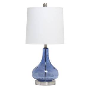 lot 13055 image: Elegant Designs LT3326-DBL 23.25 Modern Timeless Colored Dimpled Glass Endtable Bedside Table Desk Lamp with White Fabric Tapered Drum Shade, Dark Blue