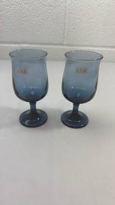 lot 153 image: Blue Glass Wine Goblets Set of 2