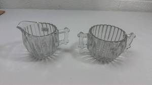 lot 156 image: Clear Glass Ribbed Cream and Sugar Set
