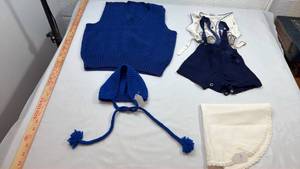 lot 44 image: Navy Blue Baby Outfit Set with White Collar Dress