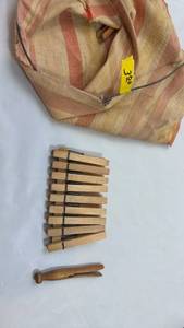 lot 63 image: Striped Canvas Clothespin Bag with Wooden Pins