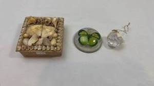 lot 78 image: Seashell Collection with Glass Paperweight & Crystal Ornament