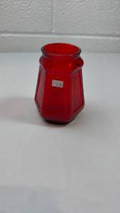 lot 197 image: Red Glass Jar with Paneled Design