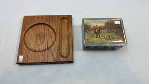 lot 226 image: Wood Wall Mount Display with Hunting Scene Box