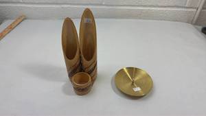 lot 233 image: Bamboo Vase Set with Brass Plate