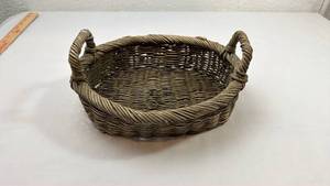 lot 273 image: Handwoven Decorative Basket with Twisted Handles