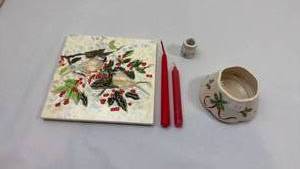 lot 276 image: Holiday Ceramic Boot Candle Holder with Candles