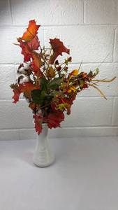lot 299 image: Fall Harvest Floral Arrangement with White Vase