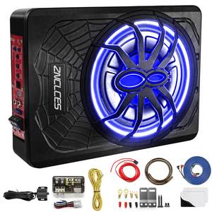 Znclces 2025 Upgraded 10" 1200W Slim Under Seat Powered Car Subwoofer, Car/Truck Sub Built in Amplifier for Outstanding Heat Dissipation, Powerful bass and Blue LED (Blue Light) - Retail: $103