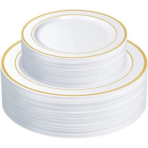 lot 27706 image: Comfy Package Fancy Plastic Plates Disposable Dinner Plates & Salad Plates Set  60-Pack