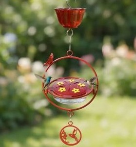 Circular Hummingbird Feeder with Butterfly Accents