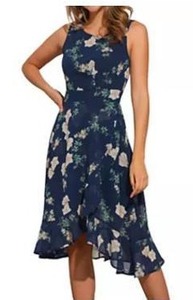 lot 27749 image: Navy Floral Sleeveless Midi Dress, XL