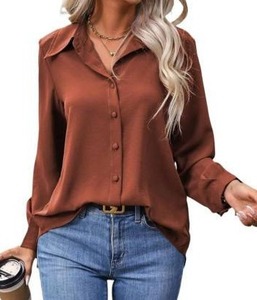 lot 27752 image: Womens Brown Button-Down Blouse, Med