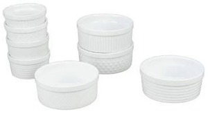 lot 27760 image: BIA Cordon Bleu Everyday Porcelain Textured Ramekins, Set of 8, Assorted, 4-6 oz, 4-14 oz., White