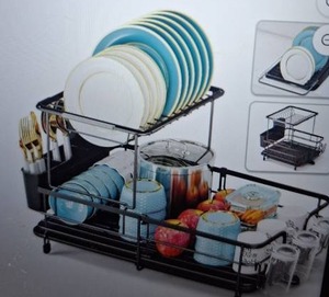 lot 27820 image: 2-Tier Dish Rack For Kitchen Counter, Black