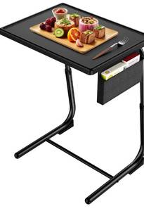 lot 6109 image: HUANUO TV Tray, Adjustable TV Dinner Tray, 20.5 x 15.4 inch Folding Tray Table with Storage Pocket, 6 Height Settings, 3 Angle Adjustments, Comfortable Tray Tables for Bed & Sofa, HNTT04B