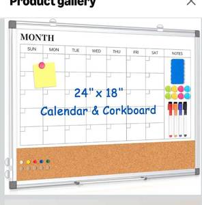 lot 6124 image: Monthly Calendar Whiteboard Dry Erase Cork Board Combo for Wall, 24 x 18 Double-Sided Calendar White Board and Bulletin Board,