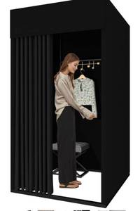 lot 6131 image: Clothing Store Fitting Room, Movable Square Changing Room, DIY Temporary Locker Room with Metal Landing Track, Privacy Screen Partition for Office Outdoor Activity and The Mall (Black, 39x39x78in)