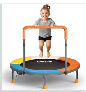 lot 6143 image: 3FT Toddler Trampoline for Kids Ages 1-6, 36 Foldable Mini Trampoline with Adjustable Handle,