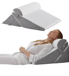 lot 6160 image: Bedluxe Wedge Pillow Headboard, 3PCS Orthopedic Bed Wedge Pillows Set