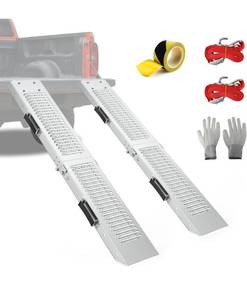 lot 6162 image: Motorcycle Ramps for Pickup Trucks, 1500 LBS 67 Truck Ramps, Stainless Steel Folding Loading Ramps for ATV, Dirt Bikes, Lawn Mowers, UTV(2 pcs)