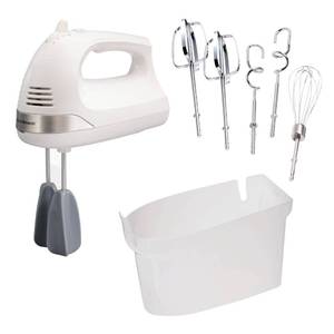 lot 6183 image: Hamilton Beach 6-Speed Electric Hand Mixer with Whisk, Dough Hooks and Easy Clean Beaters, Powerful 275 Watt Motor, Snap-On Storage Case, White